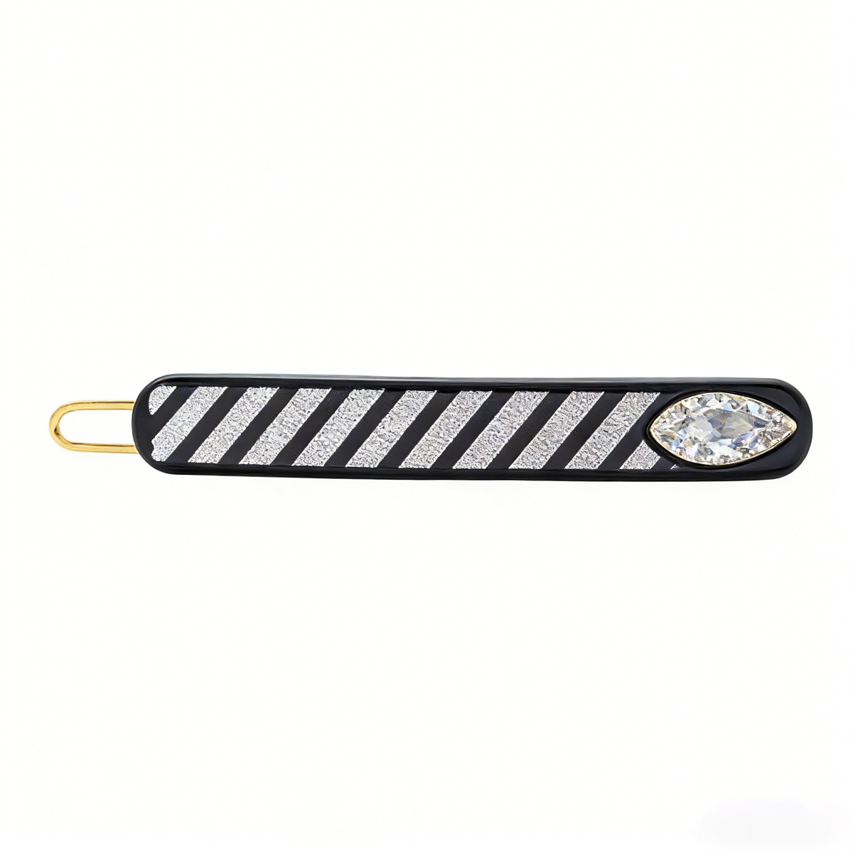 Black White Diagonal Stripe Marquise Crystal Hair Clip