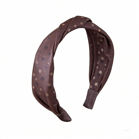 Dark Brown Polka Dot Faux Leather Hair Band