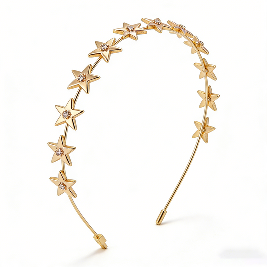 Gold Star Rhinestone Metal Thin Hair Band
