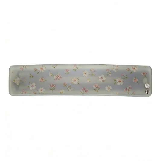 Frosted Light Grey Ditsy Floral Hair Barrette