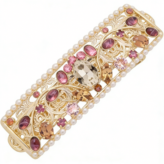 Gold Filigree Vintage Gemstone Hair Barrette
