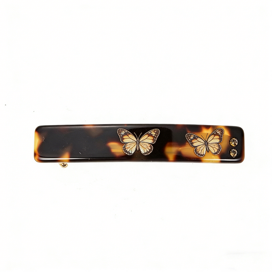 Tortoiseshell Hair Barrette With Butterfly Print