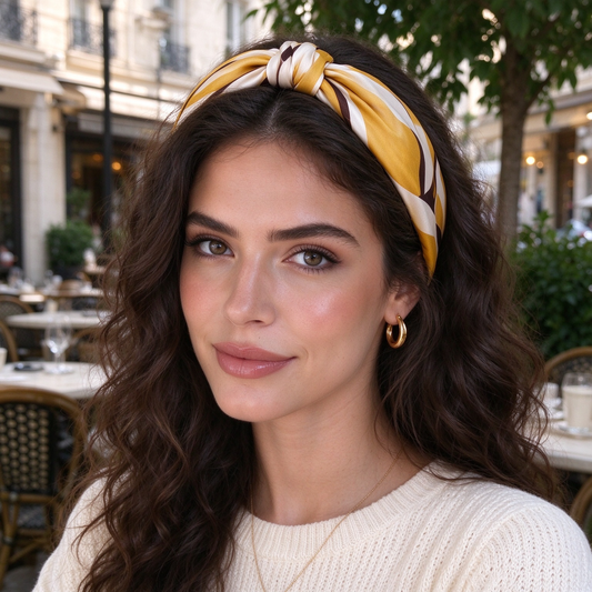 Yellow Brown Striped Knotted Wide Hair Band