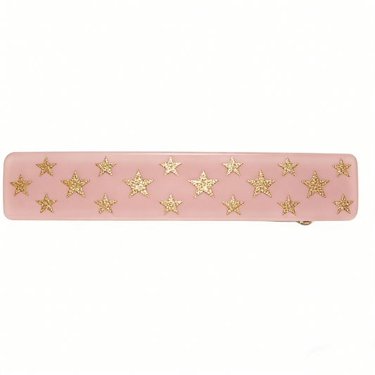 Blush Pink Hair Barrette With Gold Glitter Stars