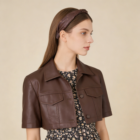 Dark Brown Polka Dot Faux Leather Hair Band