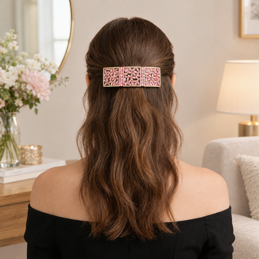 Rose Gold Geometric Square Hair Barrette