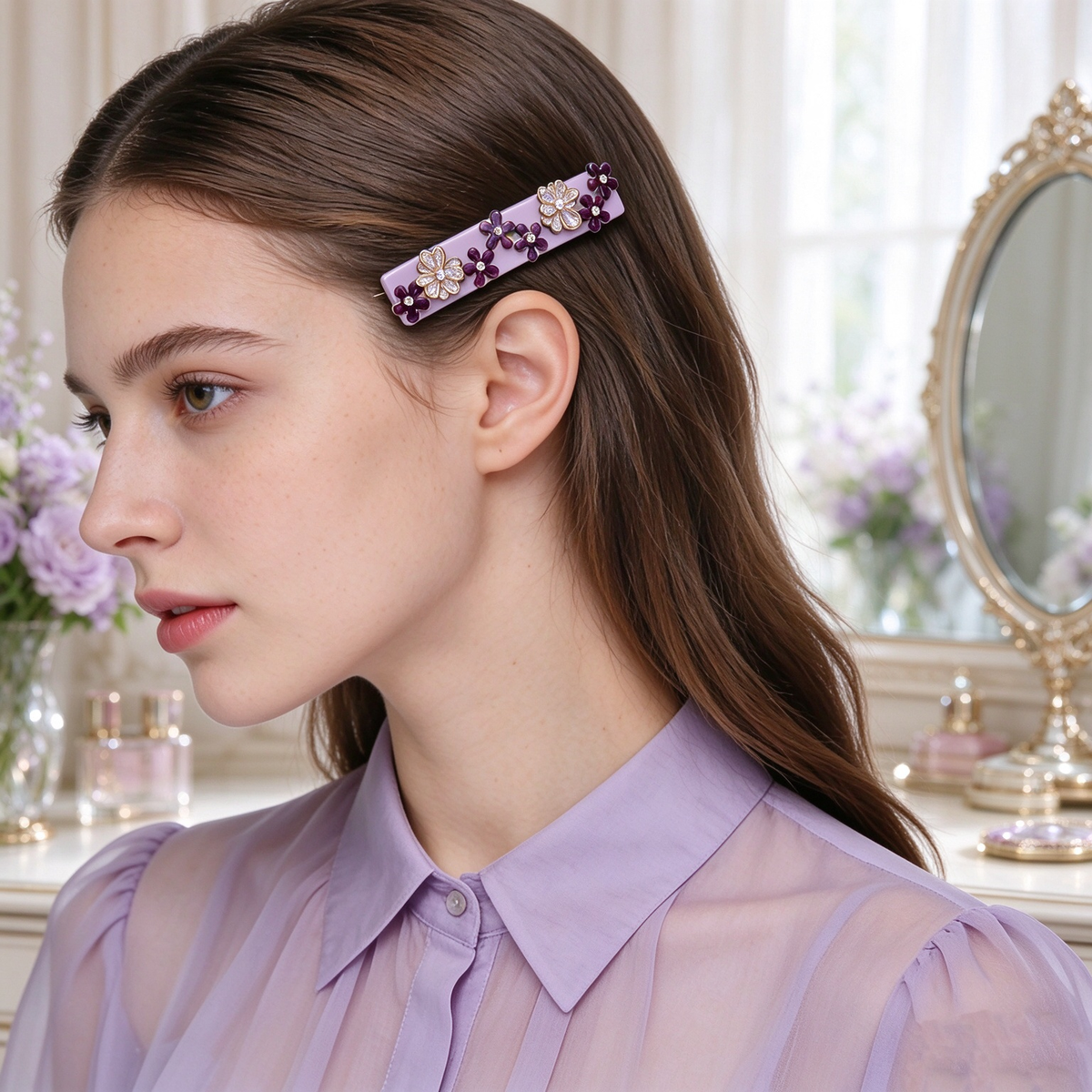 Lilac Base Multi Floral Hair Barrette