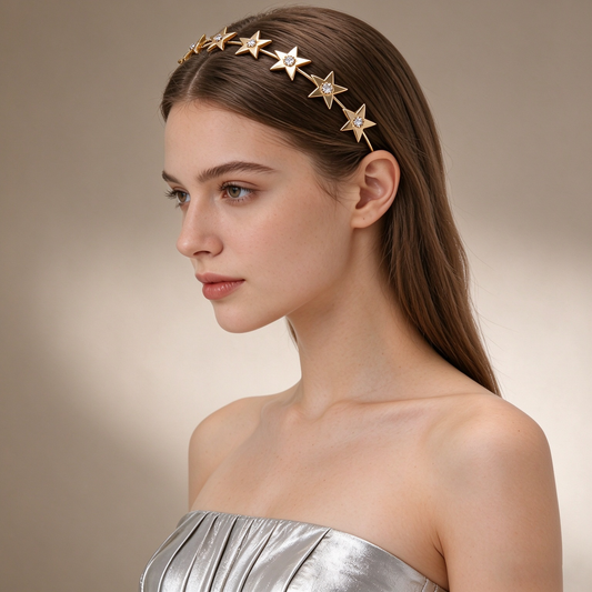 Gold Star Rhinestone Metal Thin Hair Band