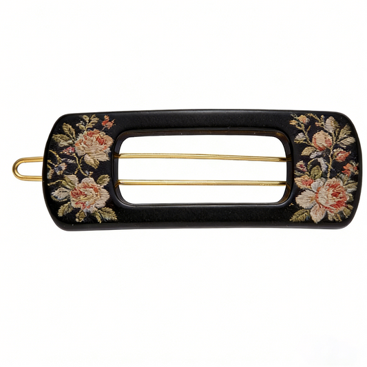 Black Vintage Floral Embroidery Hollow Hair Clip