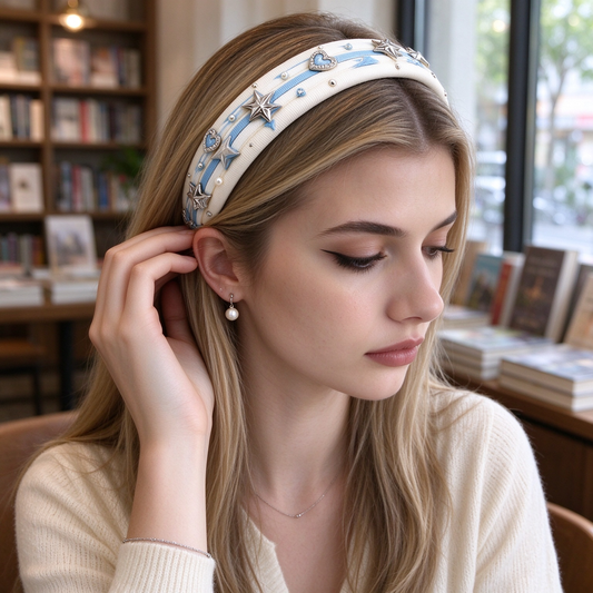 White Blue Y2K Star Heart Decor Padded Hair Band