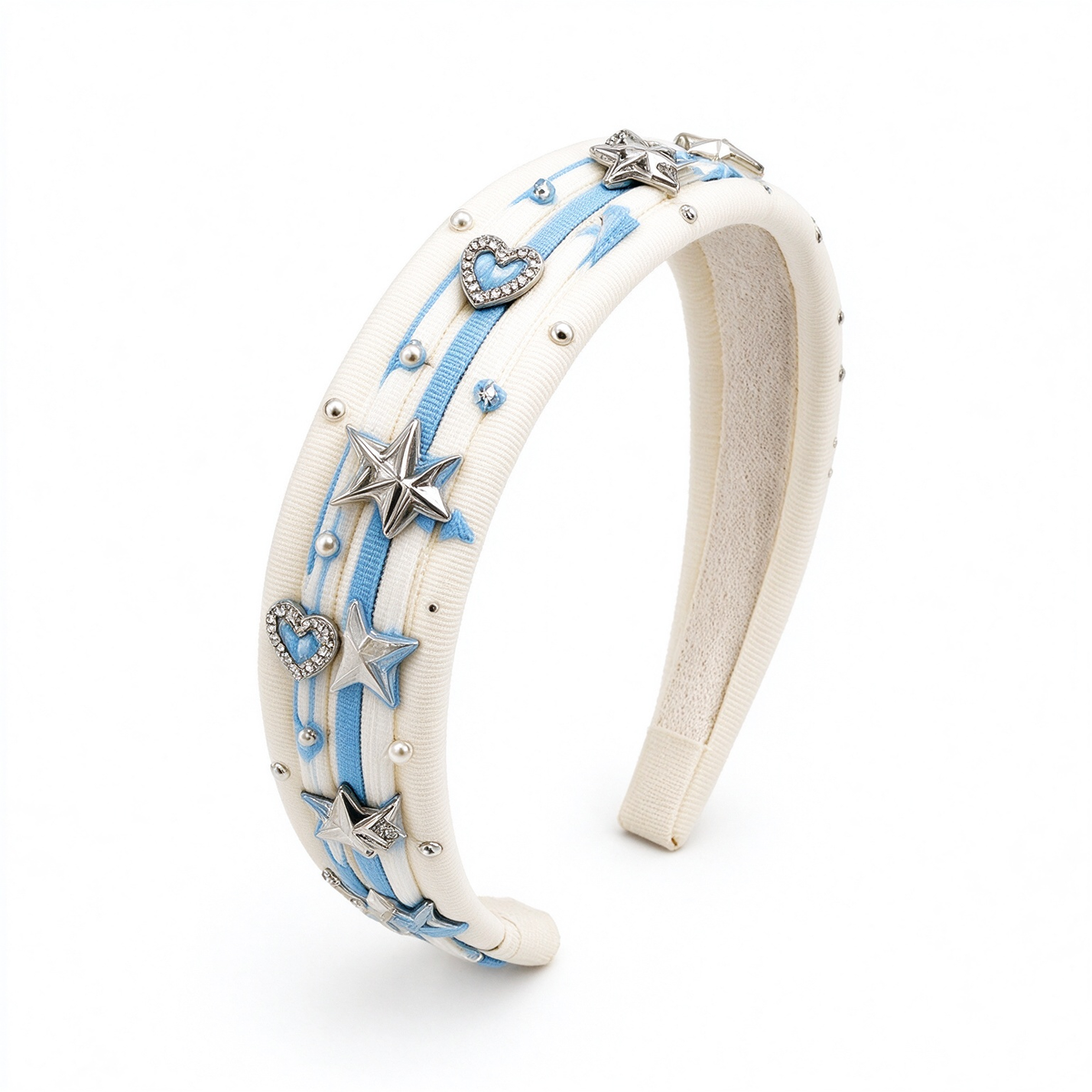 White Blue Y2K Star Heart Decor Padded Hair Band