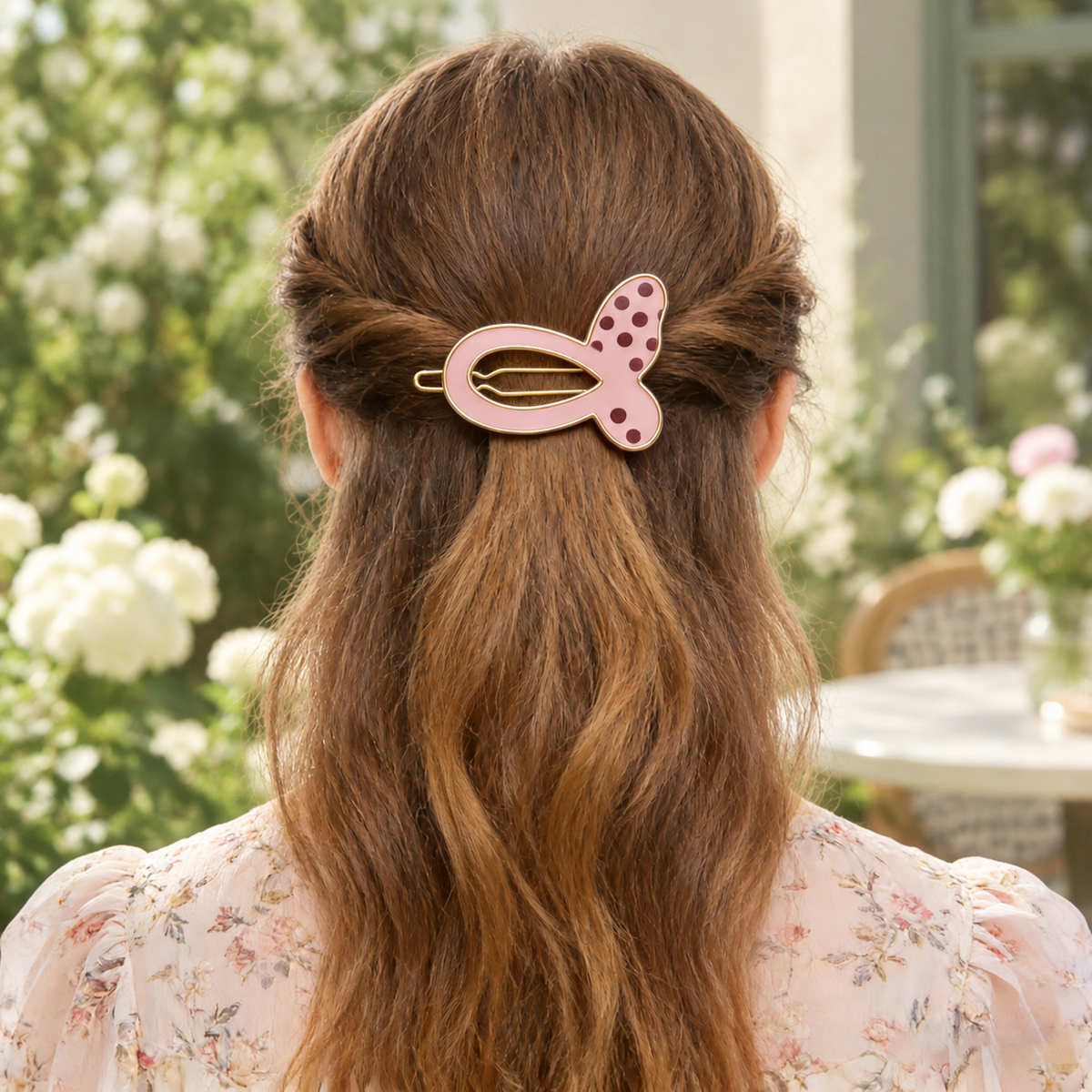 Pink Polka Dot Butterfly Outline Hair Clip